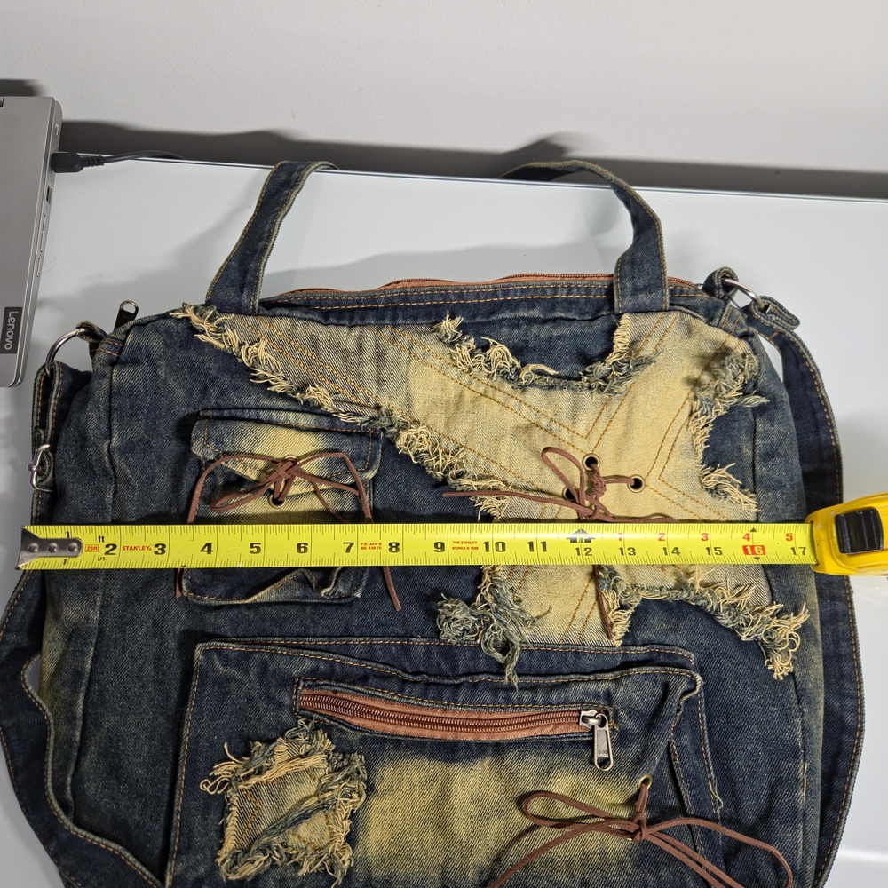 Source Unknown Denim Patchwork Tote - Blue And Ye… - image 5